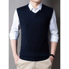 Mens Stylish Casual Knitted Wool Vest - Fashionable V-Neck, Sleeveless Thermal Jacket for Autumn & Winter - Perfect Insulating Layer, Versatile Tank Top Alternative