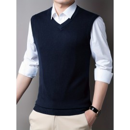 Mens Stylish Casual Knitted Wool Vest - Fashionable V-Neck, Sleeveless Thermal Jacket for Autumn & Winter - Perfect Insulating Layer, Versatile Tank Top Alternative