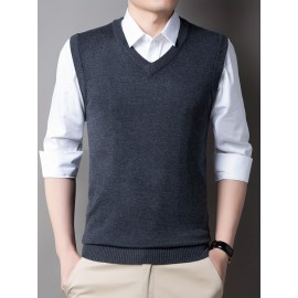 Mens Stylish Casual Knitted Wool Vest - Fashionable V-Neck, Sleeveless Thermal Jacket for Autumn & Winter - Perfect Insulating Layer, Versatile Tank Top Alternative