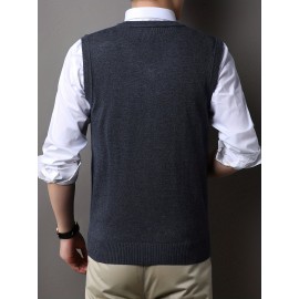 Mens Stylish Casual Knitted Wool Vest - Fashionable V-Neck, Sleeveless Thermal Jacket for Autumn & Winter - Perfect Insulating Layer, Versatile Tank Top Alternative