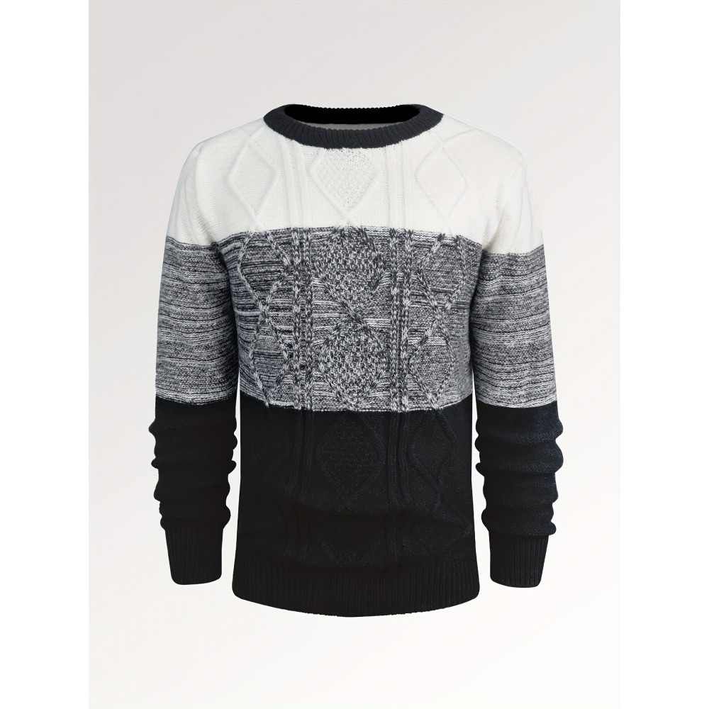 Argyle Masterpiece Sweater - Soft, Warm, Slightly Stretchy Crew Neck Pullover for Men - Perfect for Fall and Winter, Casual, Knitted, Color Block, Men's Sweater
