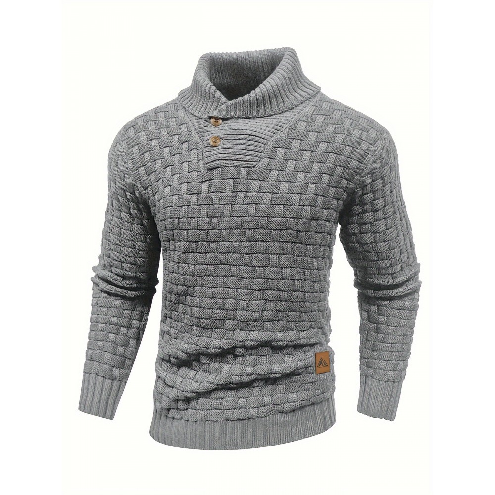 Cozy Chic Men's Waffle Pattern High Stretch Sweater - Soft, Breathable, and Lightweight Pullover for Fall and Winter - Chic Mature Casual Wear for Everyday