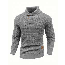 Cozy Chic Men's Waffle Pattern High Stretch Sweater - Soft, Breathable, and Lightweight Pullover for Fall and Winter - Chic Mature Casual Wear for Everyday