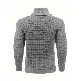 Cozy Chic Men's Waffle Pattern High Stretch Sweater - Soft, Breathable, and Lightweight Pullover for Fall and Winter - Chic Mature Casual Wear for Everyday
