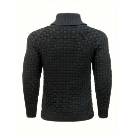Cozy Chic Men's Waffle Pattern High Stretch Sweater - Soft, Breathable, and Lightweight Pullover for Fall and Winter - Chic Mature Casual Wear for Everyday