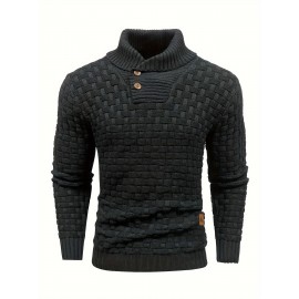Cozy Chic Men's Waffle Pattern High Stretch Sweater - Soft, Breathable, and Lightweight Pullover for Fall and Winter - Chic Mature Casual Wear for Everyday