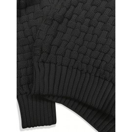 Cozy Chic Men's Waffle Pattern High Stretch Sweater - Soft, Breathable, and Lightweight Pullover for Fall and Winter - Chic Mature Casual Wear for Everyday