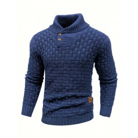 Cozy Chic Men's Waffle Pattern High Stretch Sweater - Soft, Breathable, and Lightweight Pullover for Fall and Winter - Chic Mature Casual Wear for Everyday