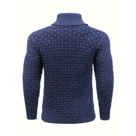 Cozy Chic Men's Waffle Pattern High Stretch Sweater - Soft, Breathable, and Lightweight Pullover for Fall and Winter - Chic Mature Casual Wear for Everyday