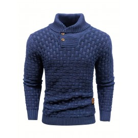 Cozy Chic Men's Waffle Pattern High Stretch Sweater - Soft, Breathable, and Lightweight Pullover for Fall and Winter - Chic Mature Casual Wear for Everyday