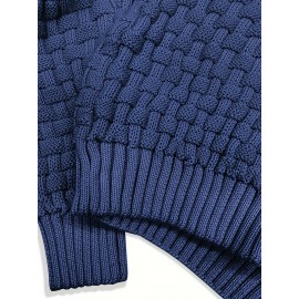 Cozy Chic Men's Waffle Pattern High Stretch Sweater - Soft, Breathable, and Lightweight Pullover for Fall and Winter - Chic Mature Casual Wear for Everyday