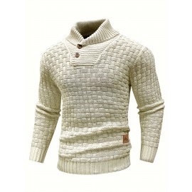 Cozy Chic Men's Waffle Pattern High Stretch Sweater - Soft, Breathable, and Lightweight Pullover for Fall and Winter - Chic Mature Casual Wear for Everyday