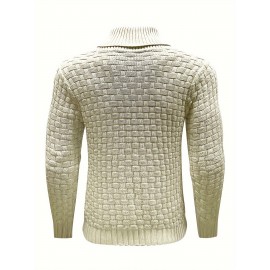 Cozy Chic Men's Waffle Pattern High Stretch Sweater - Soft, Breathable, and Lightweight Pullover for Fall and Winter - Chic Mature Casual Wear for Everyday