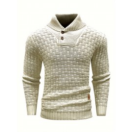 Cozy Chic Men's Waffle Pattern High Stretch Sweater - Soft, Breathable, and Lightweight Pullover for Fall and Winter - Chic Mature Casual Wear for Everyday