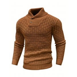 Cozy Chic Men's Waffle Pattern High Stretch Sweater - Soft, Breathable, and Lightweight Pullover for Fall and Winter - Chic Mature Casual Wear for Everyday
