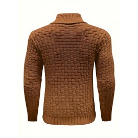 Cozy Chic Men's Waffle Pattern High Stretch Sweater - Soft, Breathable, and Lightweight Pullover for Fall and Winter - Chic Mature Casual Wear for Everyday