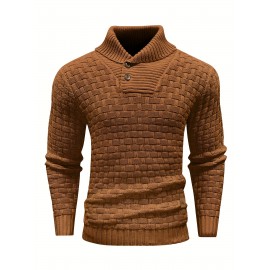 Cozy Chic Men's Waffle Pattern High Stretch Sweater - Soft, Breathable, and Lightweight Pullover for Fall and Winter - Chic Mature Casual Wear for Everyday