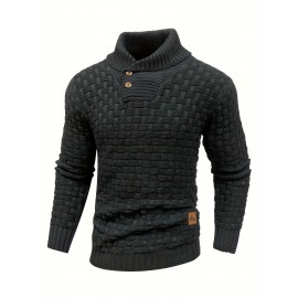 Cozy Chic Men's Waffle Pattern High Stretch Sweater - Soft, Breathable, and Lightweight Pullover for Fall and Winter - Chic Mature Casual Wear for Everyday