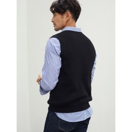 Men's Warm Wool-Blend V-Neck Knit Vest - Comfy Preppy Style Sleeveless Pullover Sweater for Layering