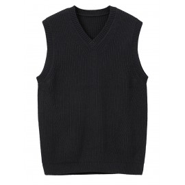 Men's Warm Wool-Blend V-Neck Knit Vest - Comfy Preppy Style Sleeveless Pullover Sweater for Layering