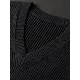 Men's Warm Wool-Blend V-Neck Knit Vest - Comfy Preppy Style Sleeveless Pullover Sweater for Layering