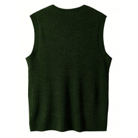 Men's Warm Wool-Blend V-Neck Knit Vest - Comfy Preppy Style Sleeveless Pullover Sweater for Layering