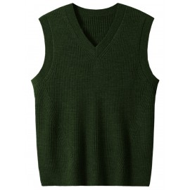 Men's Warm Wool-Blend V-Neck Knit Vest - Comfy Preppy Style Sleeveless Pullover Sweater for Layering