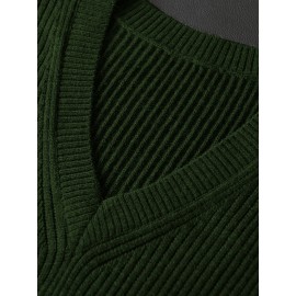 Men's Warm Wool-Blend V-Neck Knit Vest - Comfy Preppy Style Sleeveless Pullover Sweater for Layering