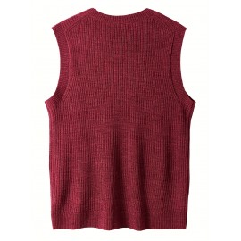 Men's Warm Wool-Blend V-Neck Knit Vest - Comfy Preppy Style Sleeveless Pullover Sweater for Layering