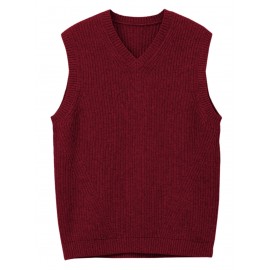 Men's Warm Wool-Blend V-Neck Knit Vest - Comfy Preppy Style Sleeveless Pullover Sweater for Layering