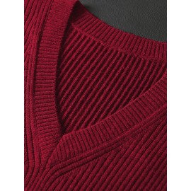 Men's Warm Wool-Blend V-Neck Knit Vest - Comfy Preppy Style Sleeveless Pullover Sweater for Layering