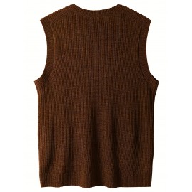 Men's Warm Wool-Blend V-Neck Knit Vest - Comfy Preppy Style Sleeveless Pullover Sweater for Layering