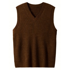 Men's Warm Wool-Blend V-Neck Knit Vest - Comfy Preppy Style Sleeveless Pullover Sweater for Layering