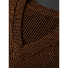 Men's Warm Wool-Blend V-Neck Knit Vest - Comfy Preppy Style Sleeveless Pullover Sweater for Layering
