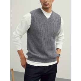 Men's Warm Wool-Blend V-Neck Knit Vest - Comfy Preppy Style Sleeveless Pullover Sweater for Layering