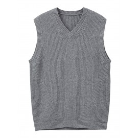 Men's Warm Wool-Blend V-Neck Knit Vest - Comfy Preppy Style Sleeveless Pullover Sweater for Layering