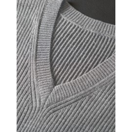 Men's Warm Wool-Blend V-Neck Knit Vest - Comfy Preppy Style Sleeveless Pullover Sweater for Layering