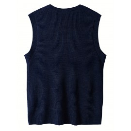 Men's Warm Wool-Blend V-Neck Knit Vest - Comfy Preppy Style Sleeveless Pullover Sweater for Layering