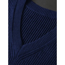 Men's Warm Wool-Blend V-Neck Knit Vest - Comfy Preppy Style Sleeveless Pullover Sweater for Layering