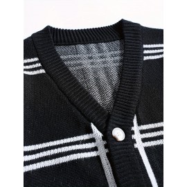 Mens Stylish Stripe Knit Cardigan - Comfortable Long Sleeve V Neck Top for Versatile Outdoor Wear - All-Season Fashionable Style