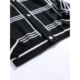 Mens Stylish Stripe Knit Cardigan - Comfortable Long Sleeve V Neck Top for Versatile Outdoor Wear - All-Season Fashionable Style