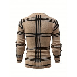 Mens Stylish Stripe Knit Cardigan - Comfortable Long Sleeve V Neck Top for Versatile Outdoor Wear - All-Season Fashionable Style