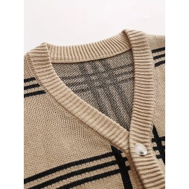 Mens Stylish Stripe Knit Cardigan - Comfortable Long Sleeve V Neck Top for Versatile Outdoor Wear - All-Season Fashionable Style
