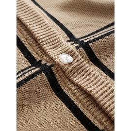 Mens Stylish Stripe Knit Cardigan - Comfortable Long Sleeve V Neck Top for Versatile Outdoor Wear - All-Season Fashionable Style
