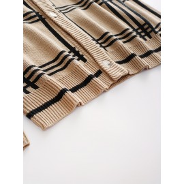 Mens Stylish Stripe Knit Cardigan - Comfortable Long Sleeve V Neck Top for Versatile Outdoor Wear - All-Season Fashionable Style