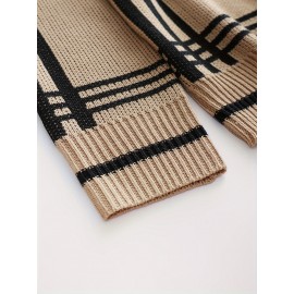 Mens Stylish Stripe Knit Cardigan - Comfortable Long Sleeve V Neck Top for Versatile Outdoor Wear - All-Season Fashionable Style