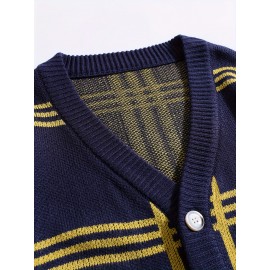 Mens Stylish Stripe Knit Cardigan - Comfortable Long Sleeve V Neck Top for Versatile Outdoor Wear - All-Season Fashionable Style