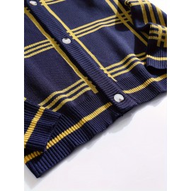 Mens Stylish Stripe Knit Cardigan - Comfortable Long Sleeve V Neck Top for Versatile Outdoor Wear - All-Season Fashionable Style