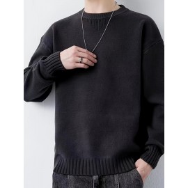 Cozy Knit Crew Neck Sweater - Soft, Warm, and Stretchy for Men - Perfect for Fall and Winter Casual Wear