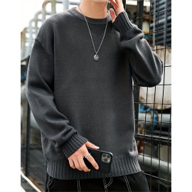Cozy Knit Crew Neck Sweater - Soft, Warm, and Stretchy for Men - Perfect for Fall and Winter Casual Wear
